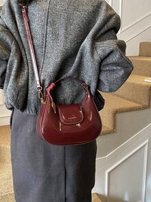 Bolso de hombro cruzado de mujer de estilo coreano minimalista casual y versátil, de cuero sintético suave con estampado de cuadros retro y luna creciente, adecuado para viajes, compras, citas, regalos de mujer, adolescentes, estudiantes universitarios y trabajadores de oficina. - Rojo violeta - Ver 2