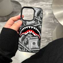 Money Phone Case, Aggressive Style, For Compatible With IPhone 17/17pro/17promax/17Air/Iphone16/16pro/16plus/16promax/15/15promax/15pro/11/12/13/14promax/12mini/13mini/11pro/11promax/12pro/12promax/13pro/13promax/14pro/14promax, Dollars And Shark Mouth Gift, Wealth Aesthetic Design Present For Him, Rich Lifestyle Gift - màu đen - Xem 3