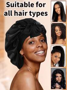 2-In-1 Mesh Hair Cap & Eye Mask, Satin Hair Bonnet, Multi-Layer Silk Sleep Cap With Elastic Drawstring, Suitable For Curly Natural Hair Hair Sleep Cap - Black - View 3