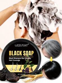 Black Hair Soap, Black Sesame Shampoo Bar, Containing Natural He Shou Wu Ingredients, Effectively Covers Gray Hair, Black Shampoo Bar, Containing Black Sesame, Reverses Gray Hair, Suitable For Hair And Beard, Black Hair Shampoo Bar, Restores Natural Hair Color, Repairs Damaged Hair, Nourishes And Moisturizes, Deep Cleanses And Cares For The Scalp, Natural Black Hair Shampoo Bar For Daily Use By Men And Women - Black - View 1