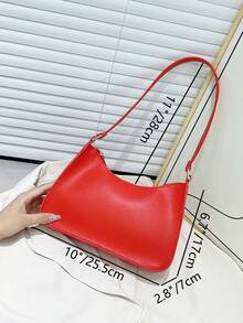 Fashionable Minimalist One Shoulder Underarm Baguette Bag, Versatile For Daily Use - Red - View 2