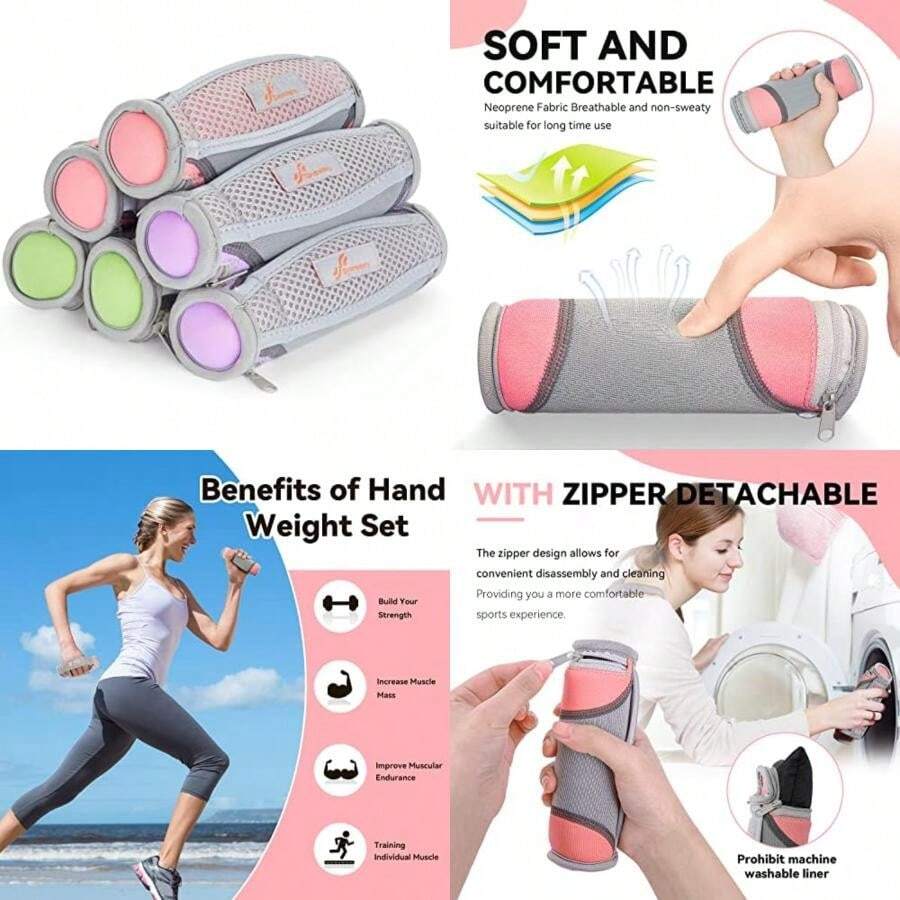 Sportneer Juego de pesas de mano extraíbles, peso de 6 (1 libra, 2 libras, 3 libras cada paquete) juego de mancuernas suaves para mujeres y hombres, mancuernas para caminar con correa de mano para(default) - Multicolor - Ver 1