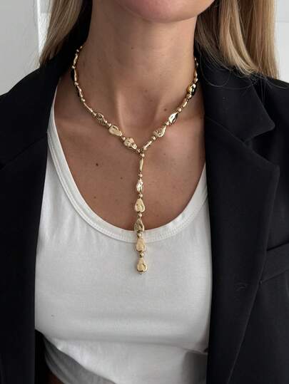 1 pieza Collar en Y bohemio geométrico asimétrico con cuentas de CCB, elegante y versátil para uso diario, casual y de fiesta, accesorio de joyería falsa de encanto para mujer como regalo