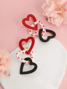 1对情人节心形镂空亚克力吊坠耳环，红、白、黑撞色，粘土质感，可爱优雅，适合日常、派对、节日、送礼（不含贺卡） - 彩色 - 查看 5