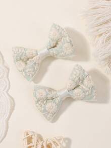 2pcs/Set Embroidered Bow Kids Hair Clips, Cute Baby Hair Accessories, Versatile For All Seasons, Spring/Summer - Multicolor - View 14