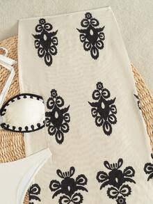Bộ bikini 3 mảnh phong cách Bohemian thanh lịch, có dây đeo điều chỉnh được, cổ chữ V, thích hợp cho kỳ nghỉ của phụ nữ. - trắng - Xem 3