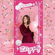 1 peça de decoração rosa para aniversário, adereço fotográfico rosa brilhante, decoração com tema de boneca princesa, decoração para despedida de solteira, festa de aniversário, chá de panela, artigos para festa rosa, 90 x 180 cm - Rosa-Vamos - Ver 3