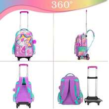 17 Inch Unicorn Rolling Backpack With Crossbody Bag For Girls - Girls Trolley Backpack - View 4