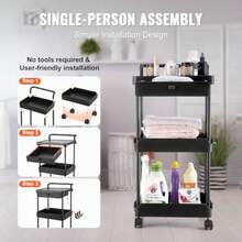 Carrito utilitario rodante de 3 Niveles con cajón Carrito de Cocina con Ruedas bloqueables Carrito de Almacenamiento Multifuncional con asa para Oficina Sala de Estar Cocina estantes - como en la foto - Ver 4