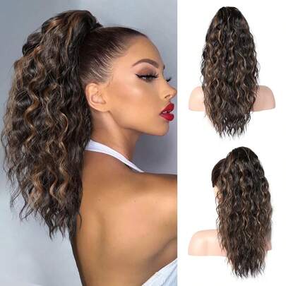 Tóc đuôi ngựa giả dày, xoăn gợn sóng, dài 18 inch, phù hợp cho phụ nữ.