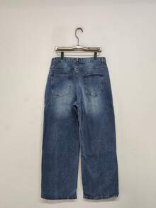 1 pieza Vaqueros rectos holgados de estilo japonés casual lavados para hombres - Azul - Ver 8