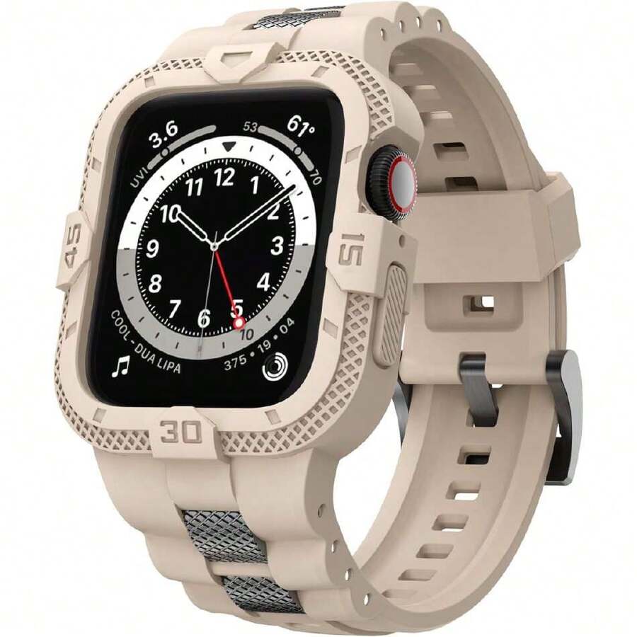 Bands Compatible For Apple Watch Band 41 40 38, Men Sport Rugged Band With Protective Case For Watch Series 9 8 7/Series 6 SE 5 4 3,39927012 - Màu be - Xem 1