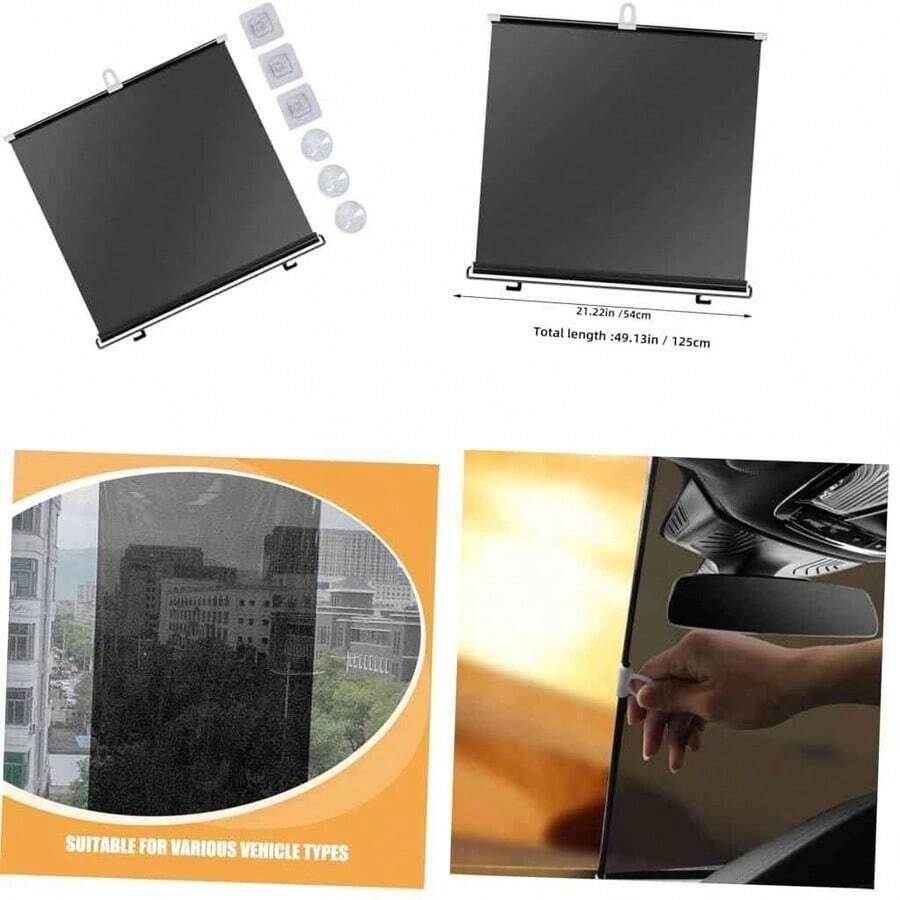 Artibetter Protector Solar Retrctil para Parabrisas de Auto Sombra UV con Ventosas y Ganchos Adhesivos Accesorio de Vehculo para Proteccin Solar y Aislamiento Trmico - 125,00 x 54,00 x 3,00 cm - Ver 1
