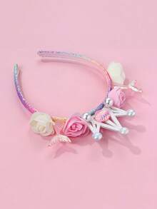 تاج بتصميم ذيل السمكة المزين بالزهور والبريق بألوان نمط الباستيل، مرصع بالراين ستون والفراشات - إكسسوار شعر خفيف الوزن للمراهقات 15+ للاستخدام اليومي والحفلات وجلسات التصوير - متعدد الألوان - مشاهدة 5