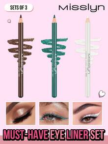 Misslyn 3 Peças Conjunto de Lápis Delineador, Conjunto de 3 Lápis Delineadores Pigmentados, Lápis de Sombra e Delineador, Lápis Delineador Retrátil - Conjunto de três canetas delineadoras 02 - Visão 11
