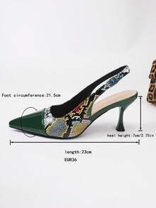 XBYASDF 2026 New Colorful Snake Skin Patchwork Pointed Toe Kitten Heel Sandals, European And American Fashion Commute, Date, Party High Heel Sandals For Women - Green - View 9