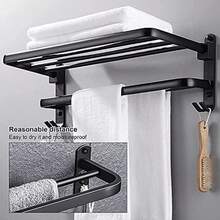 ANNA TOSANI Accesorios de Bao, Estante de Toallas Plegable de Pared, Toallero de Acero Inoxidable Negro, 58cm con Barras y Ganchos, Ideal para Bao y Cocina - como se muestra en la figura - Ver 7