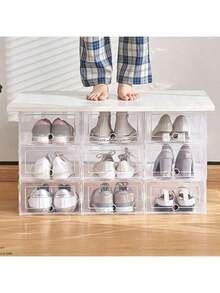 12 piezas/Set, 4 piezas/Set Cajas de almacenamiento apilables transparentes para zapatos, estantes plegables ahorradores de espacio, contenedores para zapatos deportivos, estantes de alta calidad para zapatos, cajas para zapatos - Multicolor - Ver 6