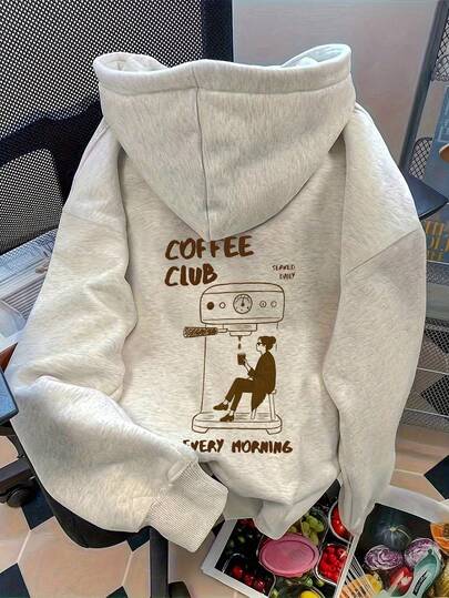 Coffee Club 图案宽松卫衣，女士休闲长袖套头卫衣，2026 秋季新款