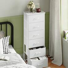 Somdot Tall Dresser For Bedroom With Side Pockets, 6 Drawer Storage Organizer Chest Of Drawers With Fabric Bins For Closet Bedside Nursery Living Room Entryway Hallway,White Leather - 白皮革 - 查看 6