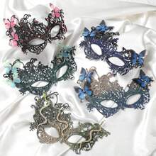 QY- Halloween Lace Masquerade Masks - 1920s Vintage Antique Mask For Men Women Carnival Party Mardi Gras Evening Prom -3788 - 黑與藍 - 查看 6