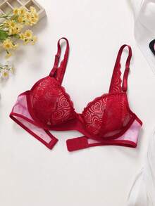 Bộ áo ngực 2 lớp không đệm viền ren đỏ gợi cảm, hai hàng khuy, gọng mềm mại, dây đeo có thể điều chỉnh - Màu Đỏ Sâu - Xem 7