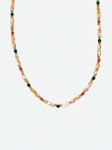 Opalesca 1pc Natural Stone & Freshwater Faux Pearl Dopamine Beaded Necklace - Multicolor - View 1