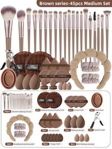 25/50pcs Makeup Brush Set, Includes Eye Shadow Brush, Eyebrow Brush, Foundation Brush, Powder Brush, Blush Brush, Concealer Brush And Highlighter Brush, Made Of Ultra-Soft Synthetic Fibers, Suitable For Daily Facial Makeup - Coffee Brown - View 13