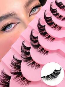 9 Pairs Of Half-Strip False Eyelashes, Natural Cat Eye Makeup False Eyelashes, Cartoon Style False Eyelashes, Transparent Band Natural False Eyelashes, Short Soft 3D Faux Mink False Eyelashes - Cat Eye Lashes - View 1