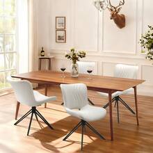 Dining Chairs Set Of 4, 360° Swivel Upholstered Mid-Century Modern Kitchen Dining Room Chairs, Armless Faux Leather Accent Side Chair With Padded Back, Metal Legs For Living Room Bedrooms White - 白色 - 查看 1