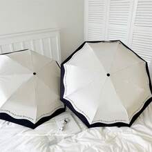 1pc Romantic French Style Automatic Umbrella, Black & White Trim, Versatile Sunshade & Rainproof, Artistic Design