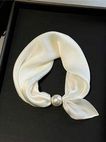 1pc Bandana Magnetic Clasp Scarf, Fashionable Pearl Necklace Feeling Stylish Neckerchief For Women