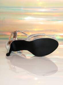 时尚高跟防水厚底凉鞋，厚底细跟镂空时尚女鞋 - 銀色 - 查看 6