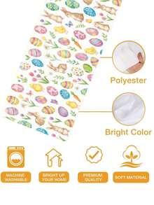 2026 Easter Decorative Watercolor Macaron Table Runner, Waterproof And Stain-Resistant Polyester Rectangular Tablecloth With Rabbit, Eggs, Chicks, Tulips Pattern, Suitable For Family Gatherings, Spring Picnics, Outdoor Parties, Afternoon Tea - Multicolor - View 6