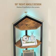 HEXCELEN Corner Shelf With LED Light, 6-Tier Corner Bookshelf, Tall Narrow Display Bookcase With Metal Frame, Standing Shelf For Small Space, Living Room, Home Office, Bedroom,Rustic Brown - Xem 4