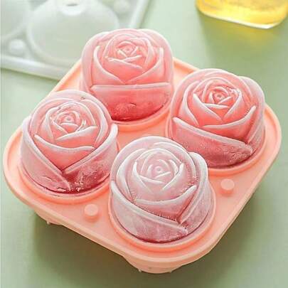 Rose Pattern Silicone Ice Cube Tray, Suitable For Cocktails, Whiskey, Ice Balls, Also Can Be Used To Make Juice And Other Cold Drinks. This Ice Tray Is Also Ideal As A Valentine's Day Gift.