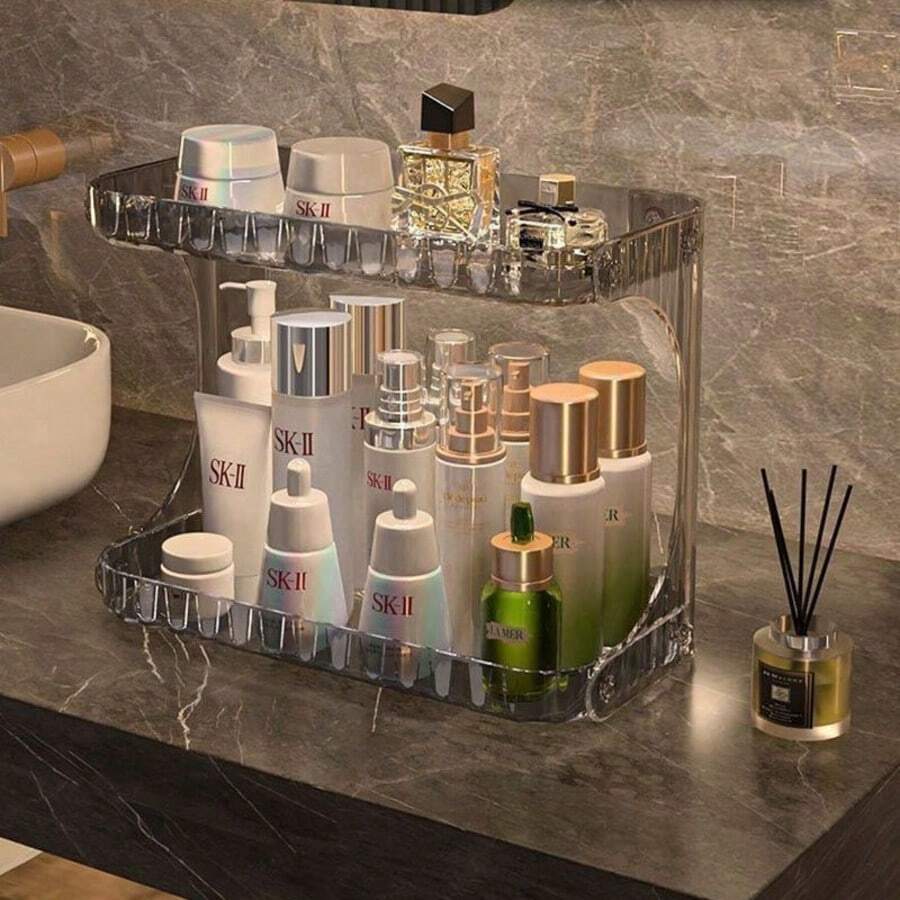 1 Peça Prateleira de Maquiagem Acrílico Transparente - Design Diamante 2 Camadas, Cor Aleatória | Presente de Festividades