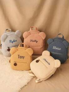 2pcs Teddy Bear Backpack & Customized Name Personalized Children's Backpack, Autumn/Winter Vibe, 2026 New Casual Ear Bear Backpack, Exclusive Gift, Holiday Gift, Unique Thoughtfulness, Full Of Love