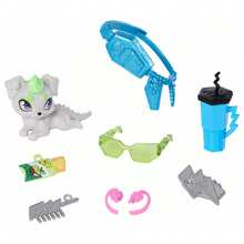 Mattel Monster High娃娃，弗兰基·斯坦，身穿露脐毛衣和黑色人造革裙，带着宠物狗沃兹，以及耳机、腰包和零食等7件配件。 - 法蘭基 - 查看 5