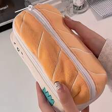 1 Piece Toast-Shaped Plush Pencil Case With Zipper & Cute Crown Accent, Kawaii & Functional Style Stationery Organizer, Ideal For Storing Pens, Pencils & Small Accessories, Perfect For School, Home & Cute Gift Ideas. - 1pc - 查看 1