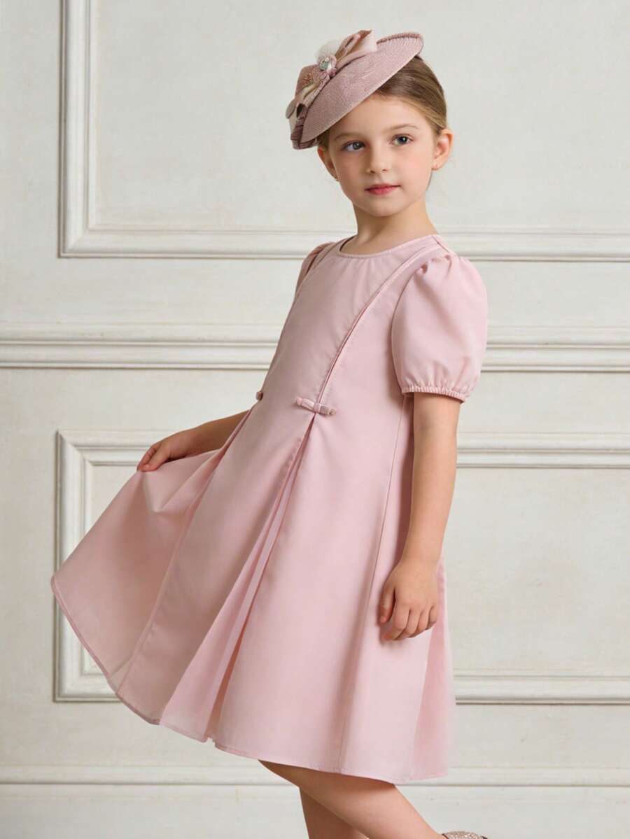 Girls' Bowknot Dress, Sweet And Fashionable Summer Style - White Red - View 1