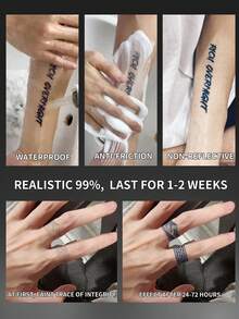2Pcs Men Tattoo Fake Ring Temporary Tattoos Geometric Y2K Semi Permanent Tattoo Waterproof Sweatproof Last For 1-2 Weeks Realistic Herbal Juice Anti-Friction Non-Reflective Black For Men Tattoo Stickers For Arm, Chest, Leg, Abdomen - HD - View 5