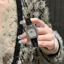 Reloj elegante de mujer con rhinestones, esfera pequeña, correa de acero inoxidable, resistente al agua - Cinturón de acero con concha plateada - Ver 5
