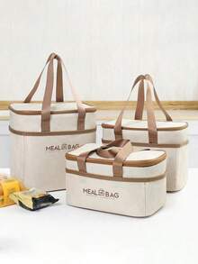 Oxford Cloth Insulated Lunch Bag, Picnic Beach Bag With 4 Pockets, Suitable For Storing Chilled Fruits, Snacks, Takeout Lunch, Work And Camping - White - View 10