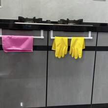 1个防锈不锈钢毛巾杆 - 无需钻孔即可壁挂安装，现代风格，适用于浴室门或橱柜收纳，黑色简约厨房毛巾架，布艺挂架，橱柜门安装式毛巾杆和置物架，非常适合整理厨房用品和抹布。 - 銀色 - 查看 3