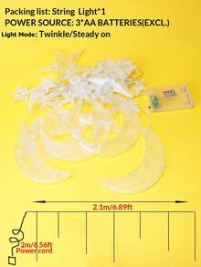 1pc 2.1m 72 LED Star & Moon String Lights, Battery Powered, Twinkle Lights, Home Decor LED Fairy Lights, Suitable For Room Wall, Bedroom, Wedding Party, Outdoor Garden Tree Decoration - 彩色 - 查看 11