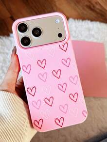粉色爱心图案手机壳，兼容 17 Pro Max、17 Pro、17、16、15、14、13、12、11，适合情人节使用 - 粉色 - 查看 4