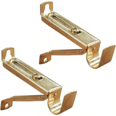 2Pcs Adjustable Curtain Rod Bracket 9/16 Inch Diameter Rod, Drape Rod Bracket Wall, Curtain Rod Holders, Gold
