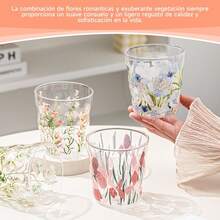 Taza de café y té,Taza de zumo,cristal borosilicato con bonito estampado de flores,Resistente al calor y al frío,Regalo para cumpleaños Navidad (campanadas) - Iris Rojo - Ver 12