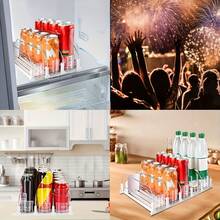 2/4 Beverage Pusher, Refrigerator Bottle & Can Organizer With Upgraded Dual-Layer Divider And Positioning Clips, Kitchen Supplies, Wardrobe Storage & Organization, Desktop Storage